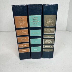 Vintage Decorative Books Set of 3 Reader's Digest Marbled Covers Navy Book Stack